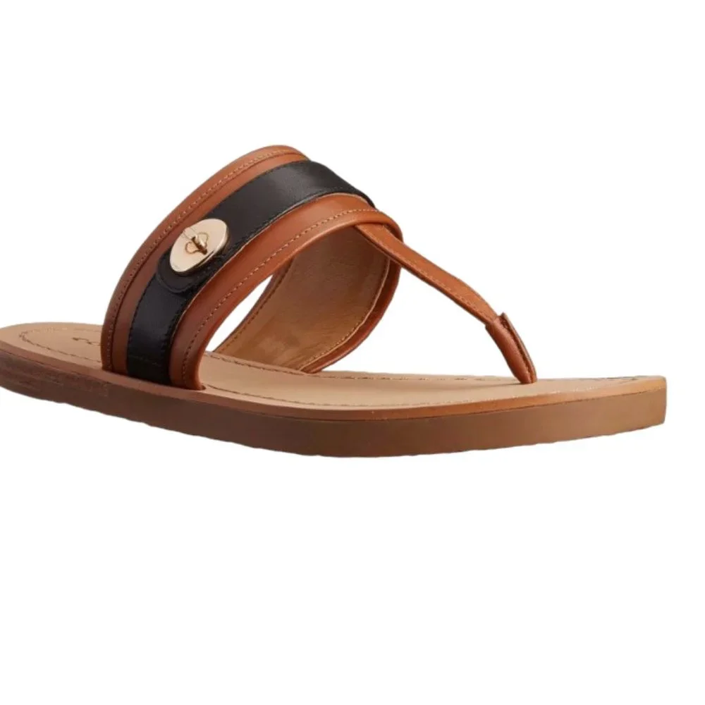 Coach Brown and Black Leather Thong Sandals